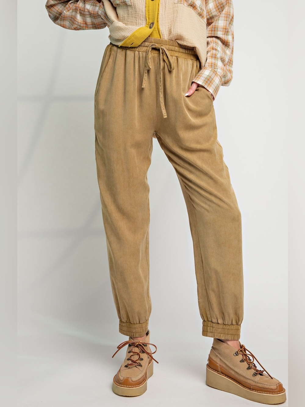 Easel Washed Navy Mineral Wash Tencel Jogger Pants Drawstring Faded Olive Medium